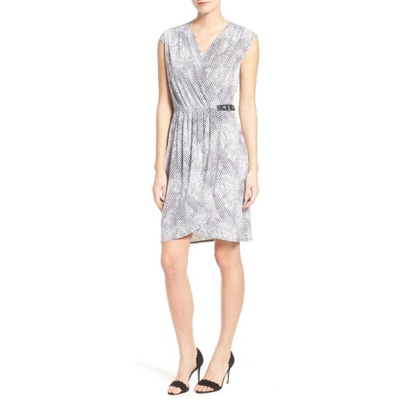 MICHAEL KORS Women’s Snake Print Side Buckle Faux Wrap Minimalist Chic Dress - Picture 3 of 15